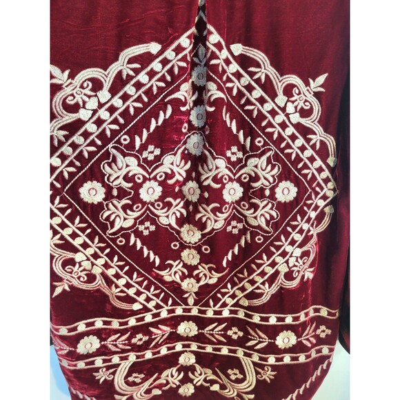 Women’s Red Plaid Button Down Embroidered Velvet Back Boho Western Shirt Sz M - Picture 4 of 9